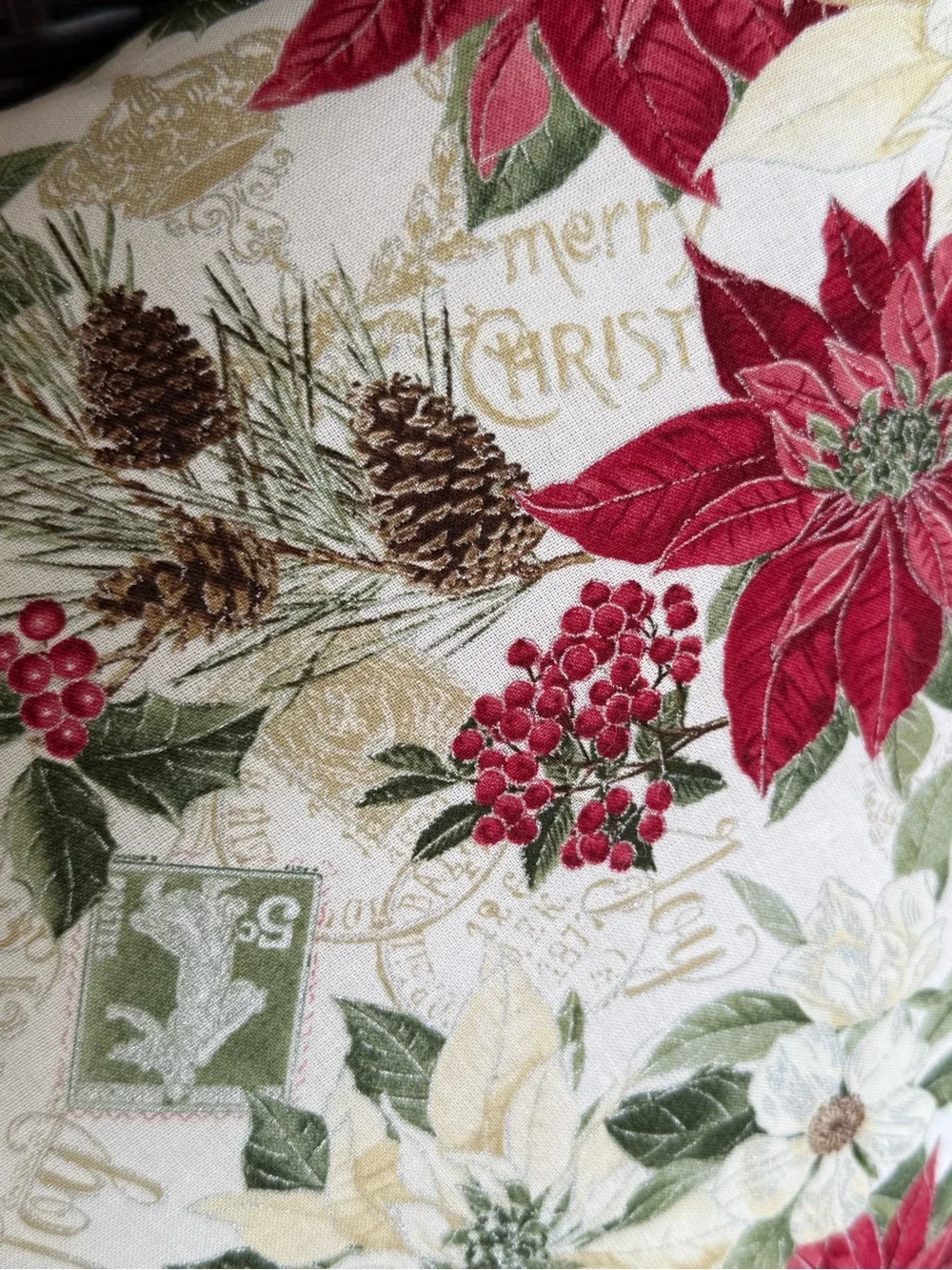 Holiday Poinsettia Decorative Throw Pillow Cover - Red & Green